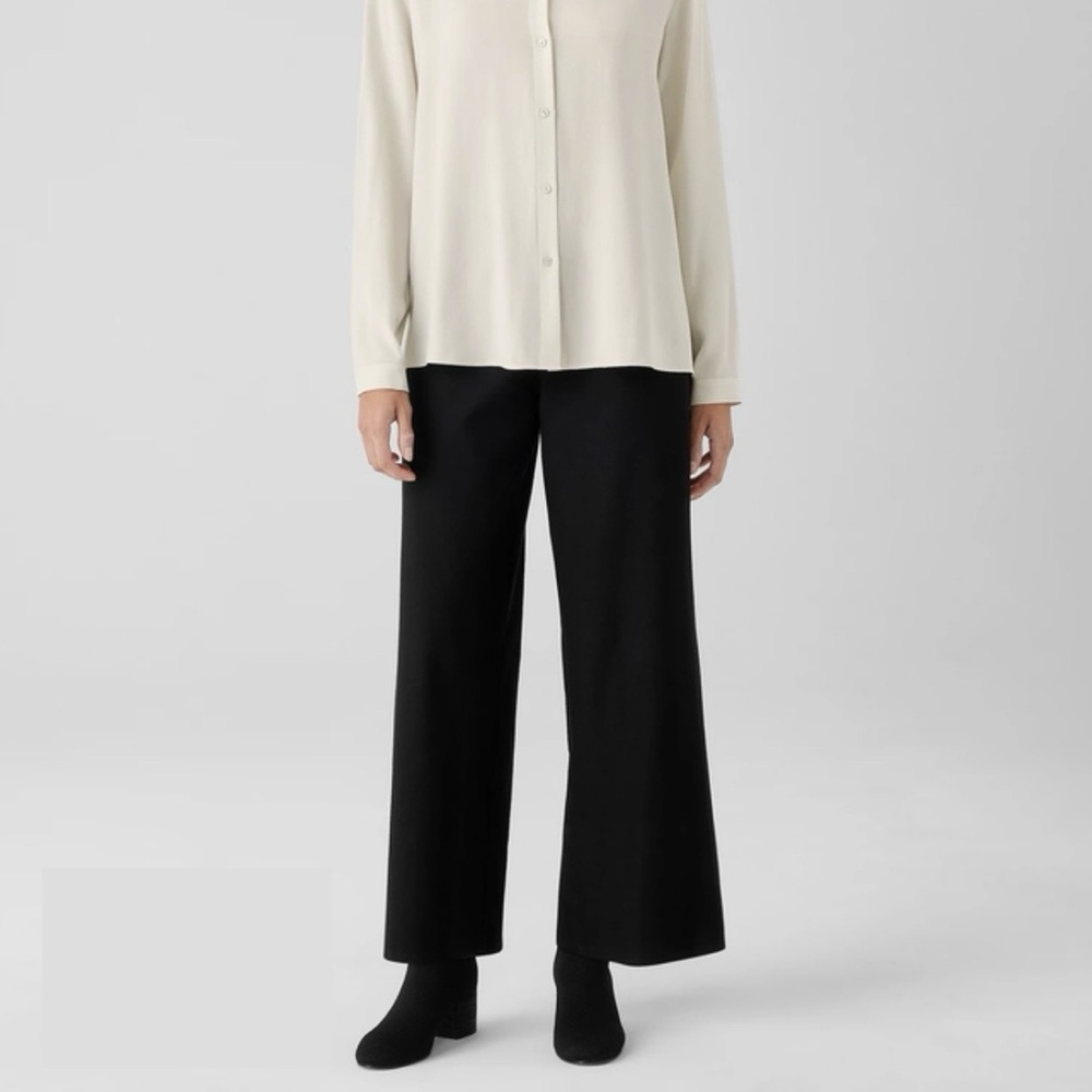 NWOT Eileen Fisher Washable Stretch Crepe Wide-Leg Pant in Black - Size M